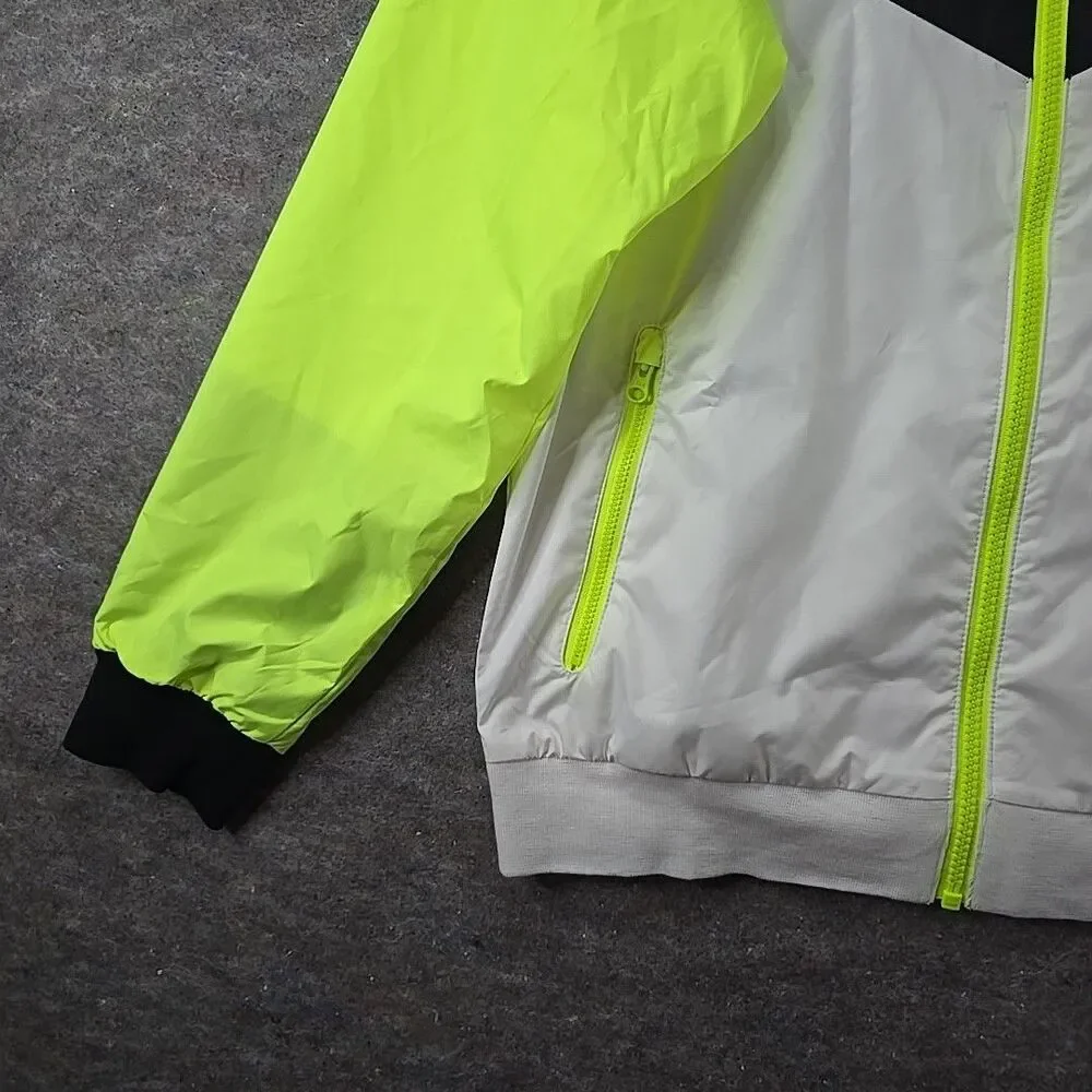 Nike AmJacket Boys Full Zip Windbreaker Hooded Kids- BLACK/WHITE/VOLT Sz L NWT